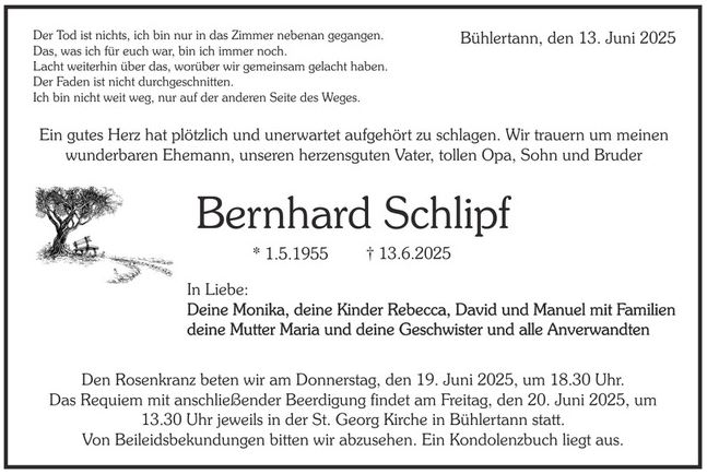 Traueranzeige Bernhard